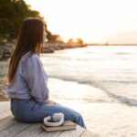 Girl sitting on a beach area